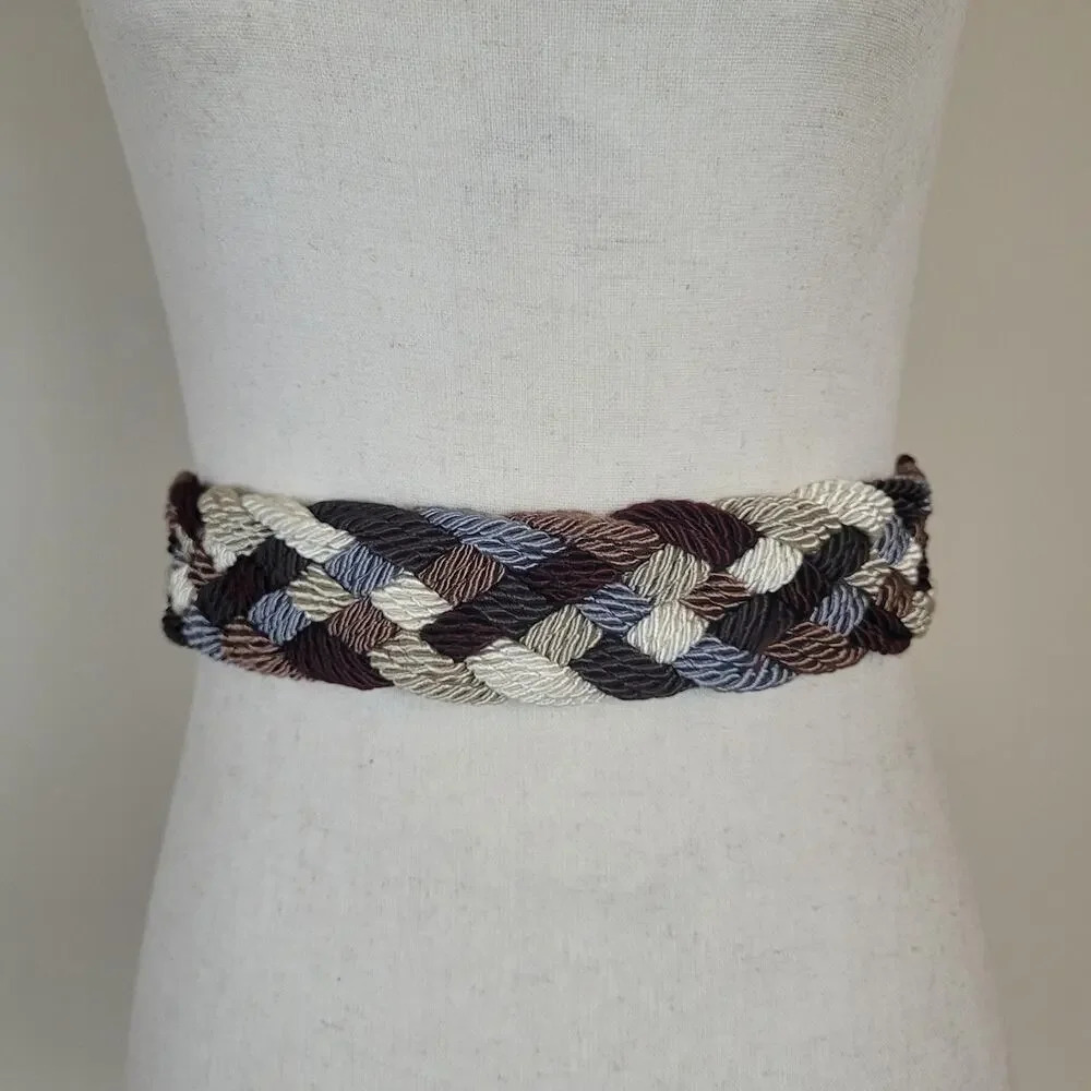 VTG Ginnie Johansen Rope Belt One Size Multicolor Fabric Braided Waist Boho 80s